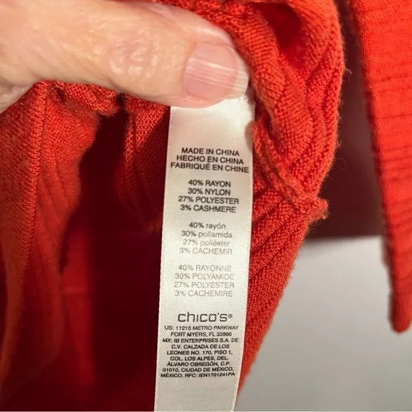 Chico's Burnt Orange V Neck Ribbed 3 Button Sweater - Picture 3 of 8